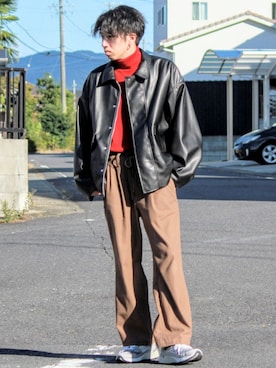 「RYO TAKASHIMA（リョウタカシマ）のアイテム（ライダースジャケット）」を使った、月さん（メンズ・177cm）の秋コーディネート