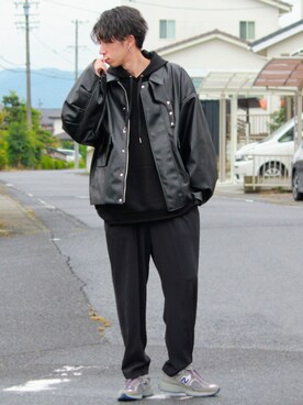「RYO TAKASHIMA（リョウタカシマ）のアイテム（ライダースジャケット）」を使った、月さん（メンズ・177cm）の秋コーディネート