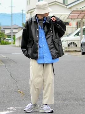 「RYO TAKASHIMA（リョウタカシマ）のアイテム（ライダースジャケット）」を使った、月さん（メンズ・177cm）の秋コーディネート
