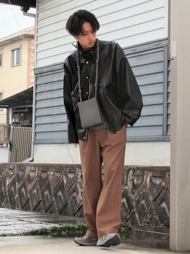「RYO TAKASHIMA（リョウタカシマ）のアイテム（ライダースジャケット）」を使った、月さん（メンズ・177cm）の秋コーディネート