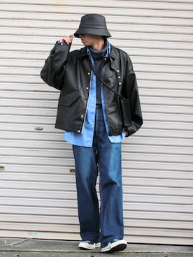 「RYO TAKASHIMA（リョウタカシマ）のアイテム（ライダースジャケット）」を使った、月さん（メンズ・177cm）の秋コーディネート