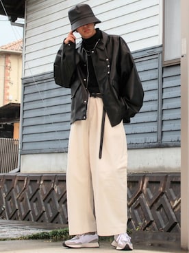 「RYO TAKASHIMA（リョウタカシマ）のアイテム（ライダースジャケット）」を使った、月さん（メンズ・177cm）の秋コーディネート