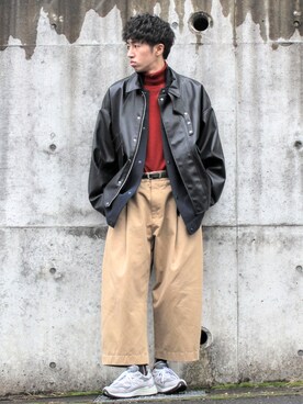 「RYO TAKASHIMA（リョウタカシマ）のアイテム（ライダースジャケット）」を使った、月さん（メンズ・177cm）の冬コーディネート