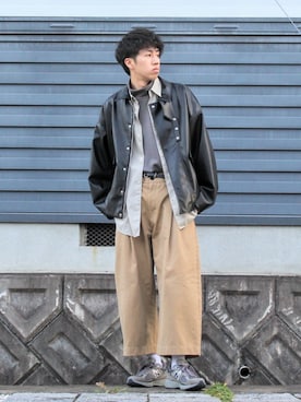 「RYO TAKASHIMA（リョウタカシマ）のアイテム（ライダースジャケット）」を使った、月さん（メンズ・177cm）の冬コーディネート