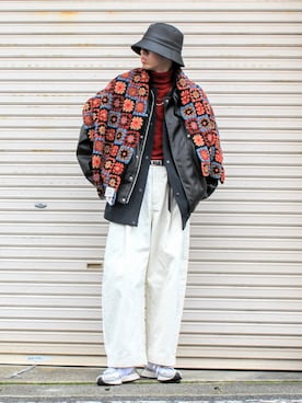 「RYO TAKASHIMA（リョウタカシマ）のアイテム（ライダースジャケット）」を使った、月さん（メンズ・177cm）の冬コーディネート