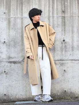 「epnok（エプノック）のアイテム（トレンチコート）」を使った、月さん（メンズ・177cm）の春コーディネート