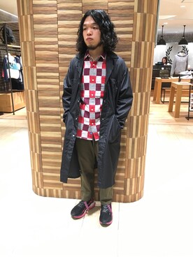 「MANASTASH（マナスタッシュ）のアイテム（ステンカラーコート）」を使った、Kato Taroさん（メンズ・164cm）の冬コーディネート