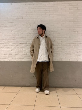 「DANTON（ダントン）のアイテム（ステンカラーコート）」を使った、Kato Taroさん（メンズ・164cm）の春コーディネート