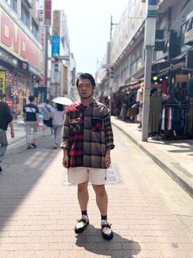 「MANASTASH（マナスタッシュ）のMANASTASH/マナスタッシュ　HEMP SHORTS for BEAVER ヘンプショーツフォービーバー（その他パンツ）」を使った、Kato Taroさん（メンズ・164cm）の夏コーディネート