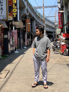 「HOKA（ホカ）のHOKA ONE ONE/ホカ オネオネ　ORA RECOVERY SLIDE（サンダル）」を使った、Kato Taroさん（メンズ・164cm）の夏コーディネート