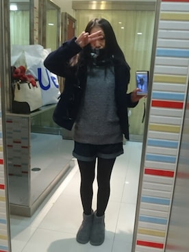 「チェックマフラー」｜「アイテム（ダッフルコート）」を使った、yayoさん（レディース・153cm）の冬コーディネート