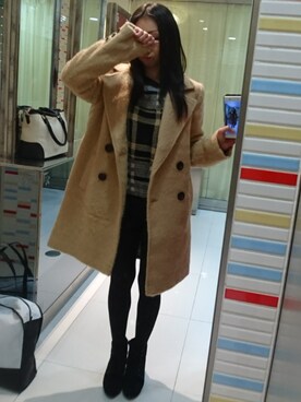 「CECIL McBEE（セシルマクビー）のアイテム（チェスターコート）」を使った、yayoさん（レディース・153cm）の冬コーディネート