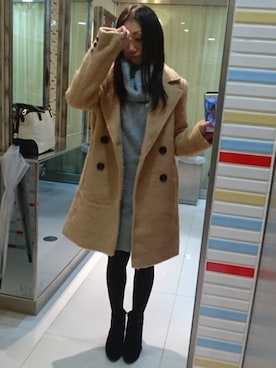 「CECIL McBEE（セシルマクビー）のアイテム（チェスターコート）」を使った、yayoさん（レディース・153cm）の冬コーディネート