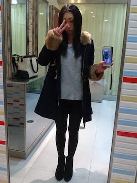 「CECIL McBEE（セシルマクビー）のアイテム（ダッフルコート）」を使った、yayoさん（レディース・153cm）の冬コーディネート