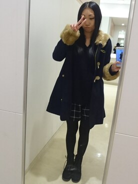 「CECIL McBEE（セシルマクビー）のアイテム（ダッフルコート）」を使った、yayoさん（レディース・153cm）の冬コーディネート