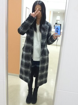 「CECIL McBEE（セシルマクビー）のアイテム（チェスターコート）」を使った、yayoさん（レディース・153cm）の冬コーディネート
