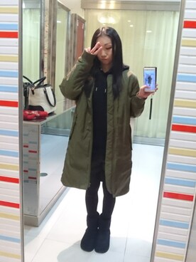 「ロング」｜「アイテム（パーカー）」を使った、yayoさん（レディース・153cm）の冬コーディネート