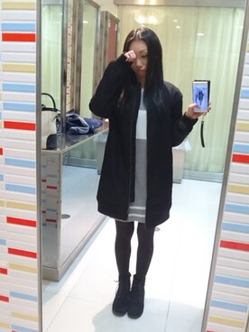 「CECIL McBEE（セシルマクビー）のアイテム（スタジャン）」を使った、yayoさん（レディース・153cm）の冬コーディネート