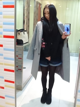 「刺繍」｜「アイテム（チェスターコート）」を使った、yayoさん（レディース・153cm）の冬コーディネート