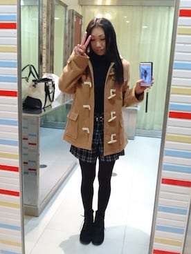 「WEGO（ウィゴー）のアイテム（ダッフルコート）」を使った、yayoさん（レディース・153cm）の冬コーディネート