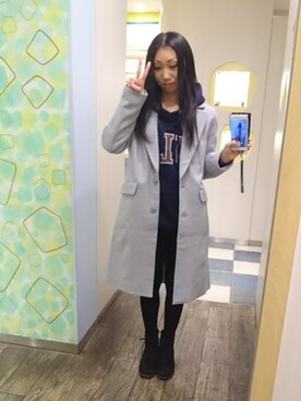 「CECIL McBEE（セシルマクビー）のアイテム（チェスターコート）」を使った、yayoさん（レディース・153cm）の冬コーディネート