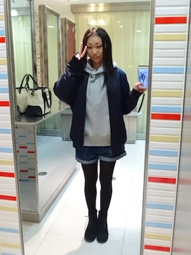 「リバーシブル」｜「アイテム（スタジャン）」を使った、yayoさん（レディース・153cm）の冬コーディネート