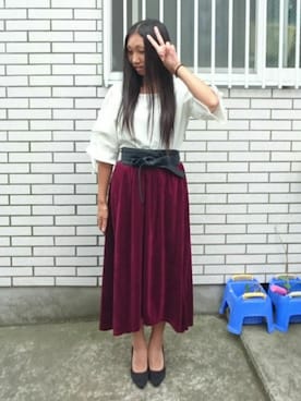 「サッシュベルト」｜「アイテム（その他）」を使った、yayoさん（レディース・153cm）の秋コーディネート