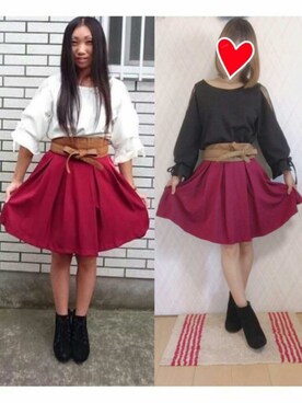 「サッシュベルト」｜「アイテム（その他）」を使った、yayoさん（レディース・153cm）の秋コーディネート