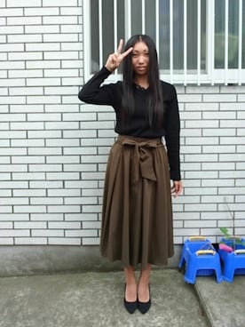 「サッシュベルト」｜「アイテム（その他）」を使った、yayoさん（レディース・153cm）の秋コーディネート