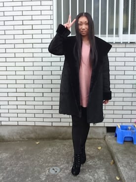 「CECIL McBEE（セシルマクビー）のアイテム（ムートンコート）」を使った、yayoさん（レディース・153cm）の冬コーディネート