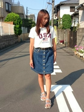 「アイテム（デニムスカート）」を使った、yayoさん（レディース・153cm）の夏コーディネート