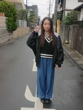 「ステッチ」｜「アイテム（MA-1）」を使った、yayoさん（レディース・153cm）の春コーディネート