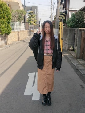 「Aラインスカート」｜「アイテム（MA-1）」を使った、yayoさん（レディース・153cm）の春コーディネート