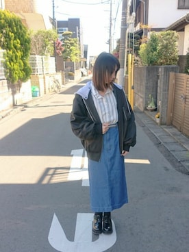「Aラインスカート」｜「アイテム（MA-1）」を使った、yayoさん（レディース・153cm）の春コーディネート