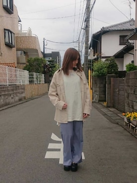「センタープレスパンツ」｜「アイテム（ミリタリージャケット）」を使った、yayoさん（レディース・153cm）の春コーディネート