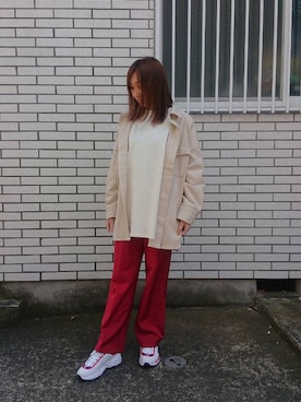 「センタープレスパンツ」｜「アイテム（ミリタリージャケット）」を使った、yayoさん（レディース・153cm）の春コーディネート