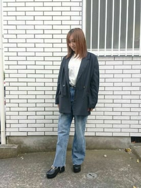 「シア―ブラウス」｜「アイテム（ジャケット/アウター）」を使った、yayoさん（レディース・153cm）の春コーディネート