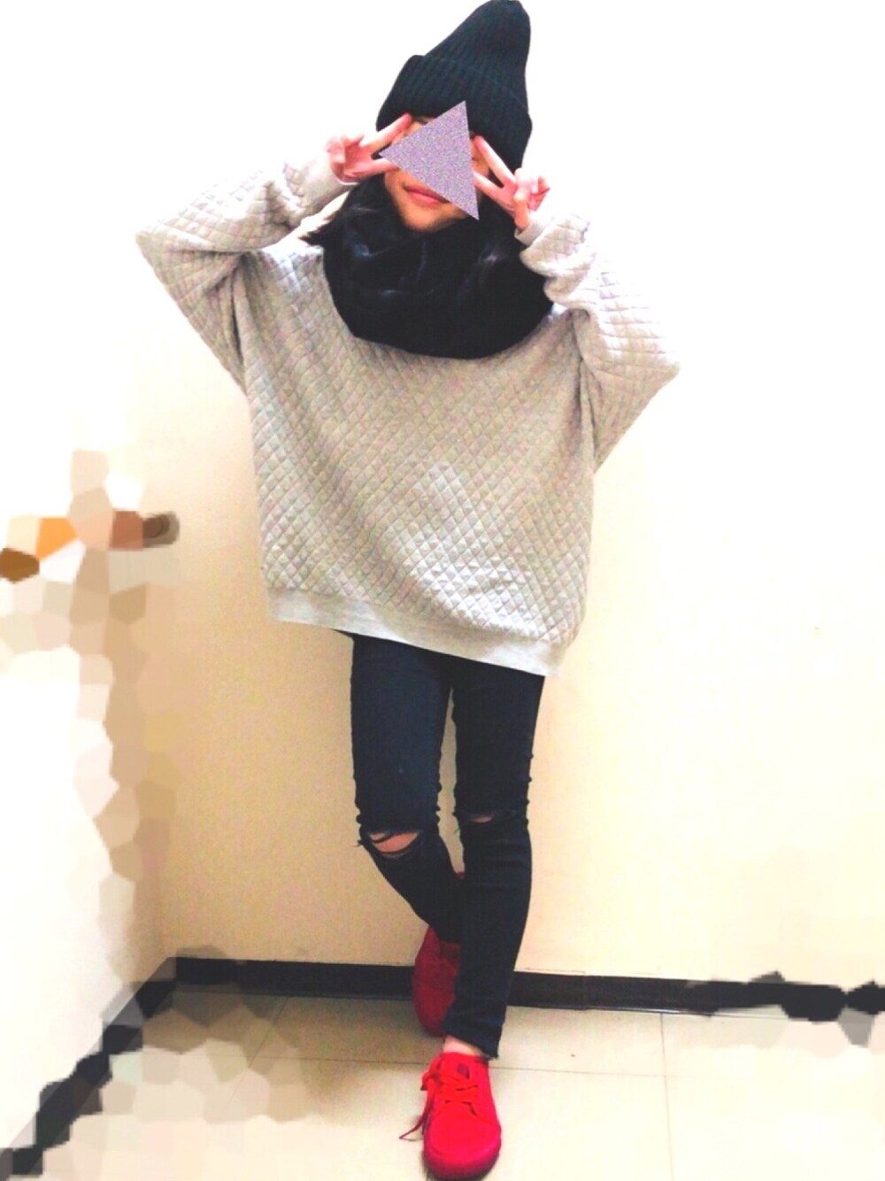 ToRi さんの「KNITTED QUILTED SWEAT（TOPSHOP）」を使ったコーディネート