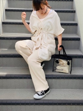 「オールホワイト」｜「アイテム（チュニック）」を使った、meeeiiiiさん（レディース・155cm）の夏コーディネート