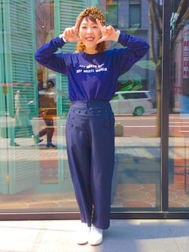 「マリンコーデ」｜「アイテム（スラックス）」を使った、Emika Abeさん（レディース・162cm）の春コーディネート