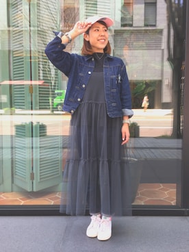 「BEAMS BOY（ビームスボーイ）のアイテム（デニムジャケット）」を使った、Emika Abeさん（レディース・162cm）の春コーディネート
