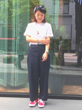 「マリン」｜「アイテム（スラックス）」を使った、Emika Abeさん（レディース・162cm）の春コーディネート