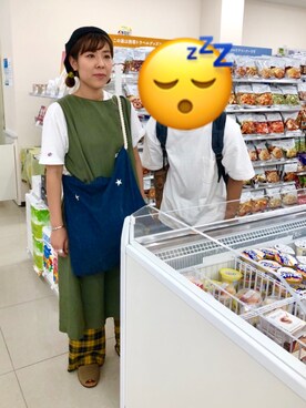 「レザーサンダル」｜「アイテム（ハンチング/ベレー帽）」を使った、Emika Abeさん（レディース・162cm）の夏コーディネート