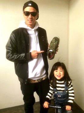 「AIR FORCE 1」｜「アイテム（スタジャン）」を使った、魔裟さん（メンズ・180cm）の冬コーディネート