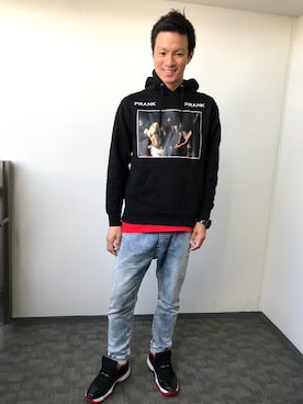「UNIQLO（ユニクロ）のMEN スーピマコットンクルーネックT（半袖）A（Tシャツ/カットソー）」を使った、魔裟さん（メンズ・180cm）の春コーディネート