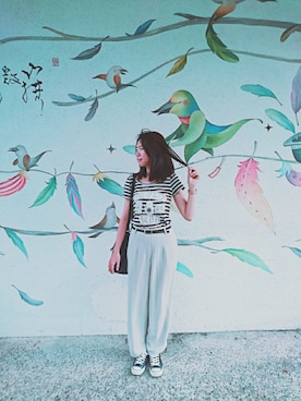 「Gozo（ゴソ）のアイテム（トップス）」を使った、謝雅瑩さん（レディース・163cm）の夏コーディネート