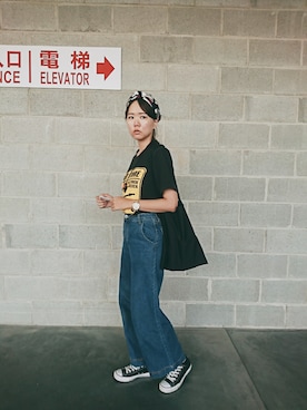 「Gozo（ゴソ）のアイテム（パンツ）」を使った、謝雅瑩さん（レディース・163cm）の夏コーディネート