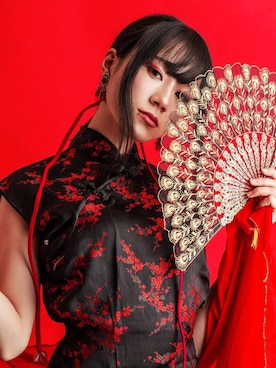 「no brand（ノーブランド）のアイテム（ワンピース/ドレス、ブラック系）」を使った、園崎みゆさん（レディース・153cm）の春コーディネート