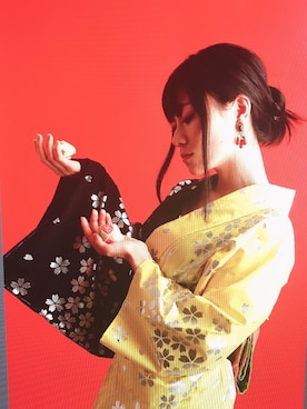 「アイテム（着物、イエロー系）」を使った、園崎みゆさん（レディース・153cm）の春コーディネート