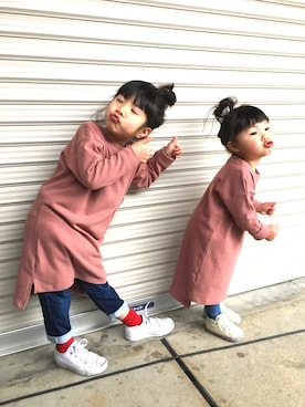 「こども ビームス（コドモビームス）のアイテム（スリッポン）」を使った、ha.ra.chanさん（キッズ・100cm）の冬コーディネート